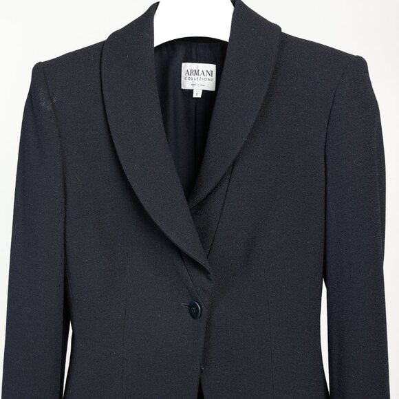 Armani Collezioni 2001 Vintage Minimalist Shawl Collar Navy Wool Blazer - Picture 3 of 10